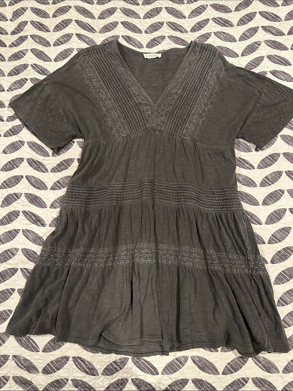 Lucky Brand Charcoal Gray V-Neck Tiered Tunic/Dress